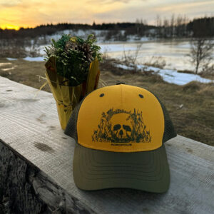 Mushroom Picker Cap with "Mushrooms" print (yellow)