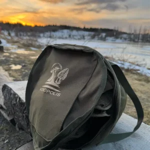 Basket with a lid for mushroom picking. Folding bucket for a mushroom hunter. Foraging mesh bag.