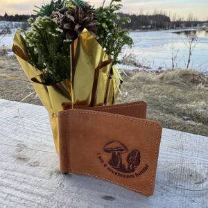 Mens Leather Money Clip Slim (Wallet) "Mushrooms" - 1G